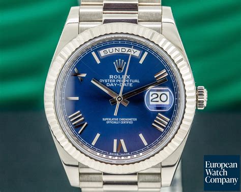 rolex day date white gold blue dial|18k white gold rolex.